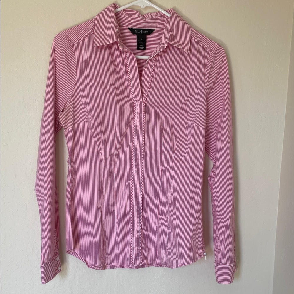 White House Black Market Pink Striped Blouse Size 2